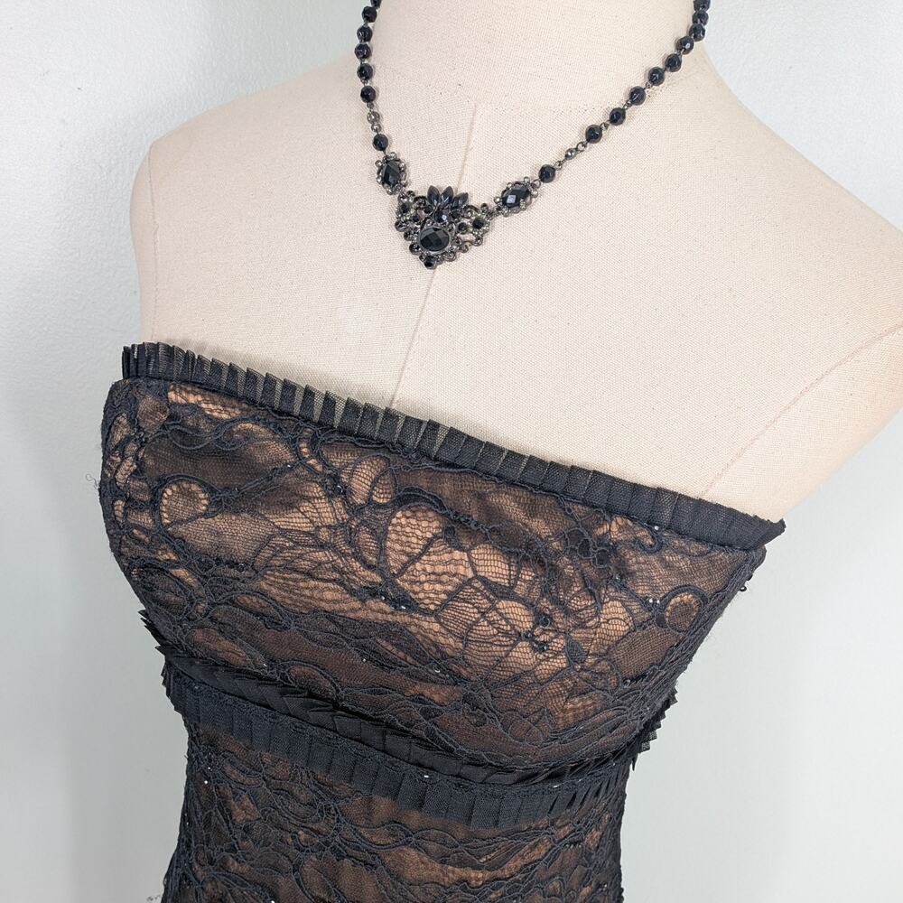 Vintage Badgley Mischka Prom Dress Maxi Gown 2 Black Lace Strapless Guest Glam - Picture 2 of 15